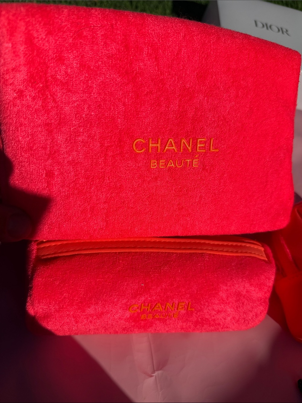 CHANEL Bright Pink & Coral Cosmetic Pouch 3 pcs set brand new in box AMAZING🌸
